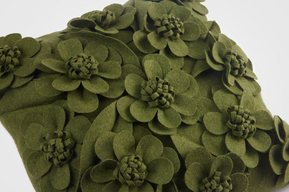 Floral Cushion with Wool Fabric Embellishments