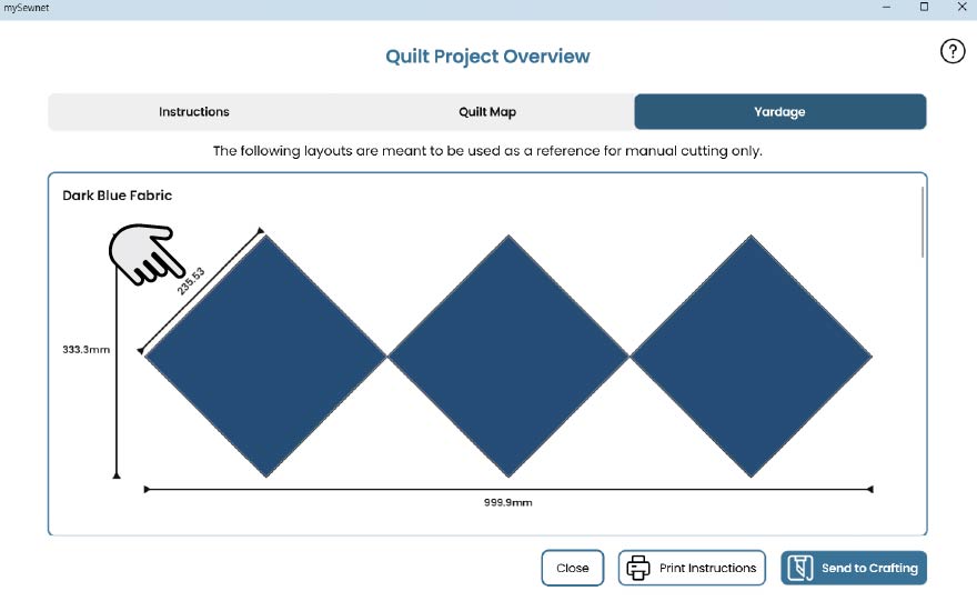 Alternative di taglio quadrato su punta in Software per quilting